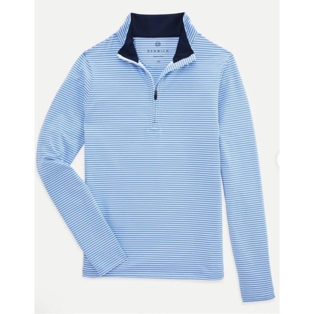 Renwick Pullover L Blue White Striped Quarter Zip Long Sleeve Golf Top